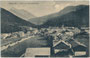 Scharnitz an der Isar, Gbz. Telfs (ab 1925 Gbz. Innsbruck), Bzk. Innsbruck-Land mit Pfarrkirche Maria Hilf von Südwesten gegen Gleirschspitze der Nordkette im Karwendel. Lichtdruck 9 x 14 cm; A(nian). Jrl, Mittenwald um 1907.  Inv.-Nr. vu914ld00303
