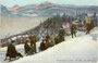 Rodelpartie am Weg zum Rechenhof über Arzl, Stadt Innsbruck. Photochromdruck 9 x 14 cm; Initialisiertes Impressum: C.L.I. (= Carl Lampe Innsbruck), um 1910. Einzelne dargestellte Personen mittels Photomontagen montiert.  Inv.-Nr. vu914pcd00086