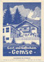 Ehemaliges "Kaffee- und Gasthaus Gemse", Besitzer H. u. M. Geissler (Pansera) auf der Hungerburg, Stadtgemeinde Innsbruck. Autotypie 10 x 15 cm nach einem Entwurf von Hans Kothmaik um 1930.  Inv.-Nr. vu105at00019