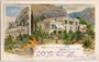 Kurhaus der Marktgemeinde Gries, diese zur Jahreswende 1925/26 nach Bozen eingemeindet worden. Chromolithographie 9 x 14 cm, Entwurf: Hirschmann, München; Druck/Verlag: Otto W. Kauffmann, Leipzig um 1900.  Inv.-Nr. vu914clg00015