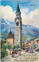 Pfarrkirche zu den Hll. Aposteln Philippus und Jakobus d.Ä. des Barock mit gotischem Turm in Cortina d'Ampezzo. Farbautotypie 9 x 14 cm; Entw.: H(ans). Treiber, München (1869-1968); A. B.-D. (?), postal. befördert 1904.  Inv.-Nr. vu914fat00032