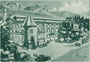 Hotel GOLDENE ROSE, Am graben 36b, Bruneck. Rastertiefdruck 10 x 15 cm; Entwurf: Künstlersignatur unbekannt, Verlag: S.A.I.G.A., Genova um 1935.  Inv.-Nr. 105rtd00005