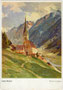 Pfarrkirche Mariä Heimsuchung in Sölden im Ötztal, Bezirk Imst, Tirol von Südwesten. Farbautotypie 10 x 15 cm nach einem Original von Hanns Maurus (1901–1942). Kunstverlag Fingerle & Co., Esslingen a(m). N(eckar) um 1930.  Inv.-Nr. vu105fat00032