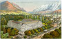 Grand Hotel des Bains" in Levico Terme, Valsugana, ehem. Bezirk Borgo, Gefürstete Grafschaft Tirol (heute Comunità C4 Alta Valsugana e Bersntol, Provincia di Trento, Italien). Photochromdruck 9 x 14 cm ohne Impressum, um 1910.  Inv.-Nr. vu914pcd00311