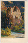 Burg Runkelstein an der Talfer in Wangen, Gemeinde Ritten, Gbz. und Bzk. Bozen, Gefürst. Grafsch. Tirol, heute Auton. Prov. Bozen-Südtirol . Chromolithographie 9 x 14 cm; Entwurf und Eigenverlag: M(ichael). Zeno Diemer um 1900.  Inv.-Nr. vu914clg00002