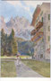 „Karerseehotel mit dem Latemar“, Welschnofen im Eggental, Gbz. und Bzk. Bozen, Gefürst. Grafsch. Tirol; heute Südtirol. Farbautotypie 9 x 14 cm (Original: Künstlersignatur unbekannt). Eigenverlag des Karerseehotel 1904.  Inv.-Nr. vu914fat00028