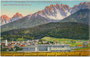 Innichen, Gbz. Sillian, Bzk. Lienz, Gefürst. Grafsch. Tirol (1849-1919, heute Bezirksgemeinschaft Pustertal, Südtirol) mit Landesschützenkaserne gegen Sextener Dolomiten. Photochromdruck 9 x 14 cm; Josef Werth, Toblach 1912.  Inv.-Nr. vu914pcd00288