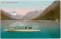 Dampfboot "Sabine II" (Jungfernfahrt Mai 1909) der Planseeschifffahrt. Photomontage, Photochromdruck 9 x 14 cm; Impressum: Carl Reiser, Garmisch; postalisch befördert 1910.  Inv.-Nr. vu914pcd00089
