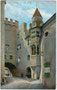 Hof der Burg Hasegg in Hall in Tirol, Gbz. Hall, Bzk. Innsbruck-Land, Gefürst. Grafsch. Tirol mit dem Hasegger Tor (seit 1567 Münzertor). Kombinationsfarbdruck 9 x 14 cm; Impressum: Robert Warger, Innsbruck um 1905.  Inv-Nr. vu914kfd00017