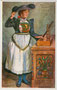 Junge Frau aus Enneberg (ladinisch: Mareo) im Gadertal, Südtirol. Farbautotypie nach Original von Paula Tiefenthaler (1881 - 1942). Impressum: Joh(ann). F(ilibert). Amonn, Bozen 1916.  Inv.-Nr. vu914fat00117