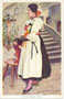 Festtagsgewand der Frauen vom Ritten, Südtirol. Farbautotypie 9 x 14 cm nach Original von Paula Tiefenthaler (1881-1942), ab 1919 verehel. Hornsteiner.  Verlag Graph. Kunstanstalten F. Bruckmann AG München um 1920. Inv.-Nr. vu914fat00135