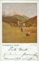 "Fronleichnam in Landl" (Gemeinde Thiersee, Bezirk Kufstein, Tirol). Farbautotypie 9 x 14 cm nach einem Original von Max von Poosch (Pola 1872 - 1968 Wien), postalisch befördert 12.9.1931. Inv.-Nr. vu914fat00100