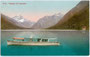 Plansee gegen Thaneller (2341 m. ü.A., östliche Lechtaler Alpen) und Dampfboot „Sabina II“ (Jungfernfahrt 1909) der Planseeschifffahrt. Photochromdruck 9 x 14 cm; Verlag u. Aufn. Carl Reiser, Garmisch um 1910.  Inv.-Nr. vu914pcd00089