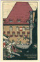 Von Erzherzog Leopold IV im Jahr 1406 der Stadt Hall geschenkte "Königshaus" am Oberen Stadtplatz, seither Rathaus. Chromolithographie 9 x 14 cm; Verlag Gottfried Moser, Hall in Tirol, postalisch befördert 1925. Inv.-Nr. vu914clg00023