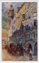Planwagen vor dem Gasthof „zur Rose“ (re.) und Palais Lang (li.) in der Altstadt von Innsbruck, Hzg.-Friedrich-Straße 39. Farbautotypie 9 x 14 cm, Entwurf: Eduard Ferdinand Hofecker, Verlag Wilhelm Stempfle, Innsbruck 1911.  Inv.-Nr. vu1914fat00071