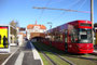 Straßenbahntriebwagen Bombardier Flexity Outlook der IVB (Innsbrucker Verkehrsbetriebe) im neuen Kopfbahnhof als Ausgangs- und Endstation der Linie 3 in Amras, Philippine-Welser-Straße. Digitalphoto; © Johann G. Mairhofer 2012.  Inv.-Nr. 1DSC05376