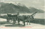 Zweispänniges Ochsenfuhrwerk mit Korbwagen unterwegs auf der Strada del Ponale zwischen Riva und Limone am Gardasee und der Monte Baldo. Lichtdruck 9 x 14 cm; Verlag Edition Photoglob, Zürich um 1907.  Inv.-Nr. vu914ld00259