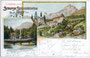 Burg Starkenberg mit Brauerei seit 1888 und der Starkenbergsee in Tarrenz, Gbz. und Bzk. Imst, Gefürst. Grafsch. Tirol. Kombinationsfarbdruck (dreiteilige Mehrbildkarte) 9 x 14 cm; Verlag C(arl). Lampe, Innsbruck um 1900.  Inv.-Nr. vu914kfd00016