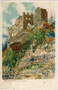 Ruine Brunnenburg in Dorf Tirol bei Meran, Gefürst. Grafsch. Tirol (heute Südtirol) vor dem Wiederaufbau von 1900. Chromolithographie 9 x 14 cm nach einem Entwurf von M(ichael). Zeno Diemer, Verlag Joh. F. Amonn, Bozen. Inv.-Nr. vu914clg00026