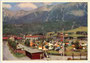 "Städt(ischer). Campingplatz im Osten Innsbrucks, am Inn gelegen" (Reichenau). Farbautotypie 10 x 15 cm; Photo Steiner - Druck WUB (Wagner'sche Univ.-Buchdruckerei Innsbruck) um 1955.  Inv.-Nr. vu105fat00006
