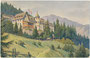 Heilbad Obladis mit Kurhotel (1972 abgebrannt) und Trinkkurhallem, nach Umbau Pension und Cafè in Ladis, Bzk. Landeck, Tirol. Farbautotypie nach einem Aquarell (Signatur unleserlich) 9 x 14 cm; Eigenverlag, postalisch befördert 1926.  Inv-Nr.vu914fat00140