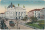 Theater von Lemberg (ukr. Lviv), ehem. Königreich Galizien und Lodomerien (österr. Reichshälfte), errichtet 1897-1900 (Planung: Arch. Zygmunt Gorgolewski). Kombinationsfarbdruck 9 x 14 cm; Verlag Sztuka, Krakau 1915.  Inv.-Nr. Vu914kfd00059