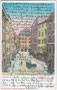 Nord- und Südflanke (links bzw. rechts) der Herzog-Friedrich-Straße in der Altstadt von Innsbruck. Handkolorierter Kombinationsfarbdruck 9 x 14 cm; Verlag Georg Fischer, Innsbruck; postalisch befördert 1898.  Inv.-Nr. vu914kfd00021