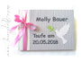 Gästebuch Taufe mit Tauben-Applikation - Format 21cm x 15cm, 64 Seiten weißes 120g-Papier, Druck im Buch, Farben: weiß, hell- und dunkelgrau, rosa, grün.