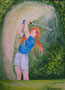 Golferin "Aus dem Bunker",Aquarell,19x14,2010