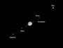 Saturn, Hyperion, Rhea, Enceladus, Dione & Titan am 29.03.2009, Celestron C9.25 auf CG5-GT, DMK 21AU04.AS, L: (1/38 sec & 1/4sec): 500 aus 5000 Bilder (640x480), RGB (1/15 sec): 3 x 40 aus 4000 Bilder (640x480)