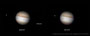 Jupiter mit Io und Ganymed am 16.07.2010 - 2:32 UT + 3:10 UT, Celestron C9.25 auf CGEM, FL3-FW-03S1M , 2x Barlowlinse, F=5900mm, f/25, R: 7.5ms (99 fps); G: 8.3ms (98fps); B: 11.4ms (85fps), R-RGB-Komposit