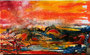 LE COUCHER DU SOLEIL - 40.5 x 23. 5-Acrylique-glacis aux encres- Graphisme au pinceau aux encres