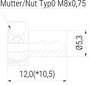 Düse 90° 2x Ø1,2mm (0-DU-90-2) technische Zeichnung Seitenansicht