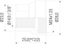 Adapter / Muffe IG 2-GE auf IG 3/8" (2-AD-2GE-38) technische Zeichnung Seitenansicht