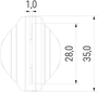 Kühlmittel Flachdüse mit Schlitz 28x1,0mm gerader Strahl (2-DU-SL-40-GS-1.0) technische Zeichnung Frontansicht