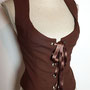My Oppa gilet long marron coton veste steampunk laçage medieval veston jacket