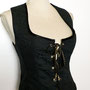 My Oppa gilet long noir veste steampunk laçage medieval veston jacket, costume cavalière danse éthnique, dance ethnic
