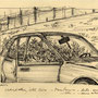 Greenhous car, near the Mameluks tombs. Ink on paper. August 1985