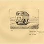 Bus jumping on the desert road. Ink on paper. August 1985 