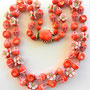 HONG KONG Vintage Lucite pink/red/green Flower Hong Kong signed two strands Necklace - Lovely Garden Party jewels- art.15/5 - SOLD OUT