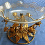 Beautiful antique Italian tole glass fruit compote bowl dish with glass roses 