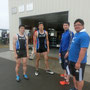 100m終了後の集合写真．右から佐藤翔太，金子航太，鈴木良幸，本間勝人
