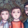 FAMILIA SANJUAN-MORALES. Encargo personalizado. Acrílico sobre tabla entelada. 40x100cm 