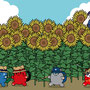 ひまわり畑で遊ぶネコチャン
