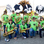 At the parade, the Cadillac Marching Vikings were in full KISS regalia. Check the tuba covers. 