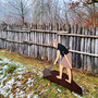 15.01.2025 Rundweg Zugmantel bei Orlen - P2: Eine Römerfigur vor dem Palisaden-Zaun am Kastell Zugmantel.