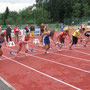 Start 100 m - Bahn 6 Binna Theodor, Bahn 2 Mikula Josef