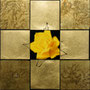 「薔薇圖 ... イエローの余白」　4号S(33.3×33.3cm)／油彩、金箔、虹彩箔(ゴールド)、キャンバス、パネル