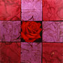「薔薇圖 ... レッドの余白」／4号S(33.3×33.3cm)／油彩、虹彩箔(レッド、ローズ)、キャンバス、パネル
