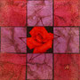 「薔薇圖 ... レッドの余白」／3号S(27.3×27.3cm)／油彩、虹彩箔(レッド、ローズ)、キャンバス、パネル